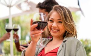 Drinking wine at winery